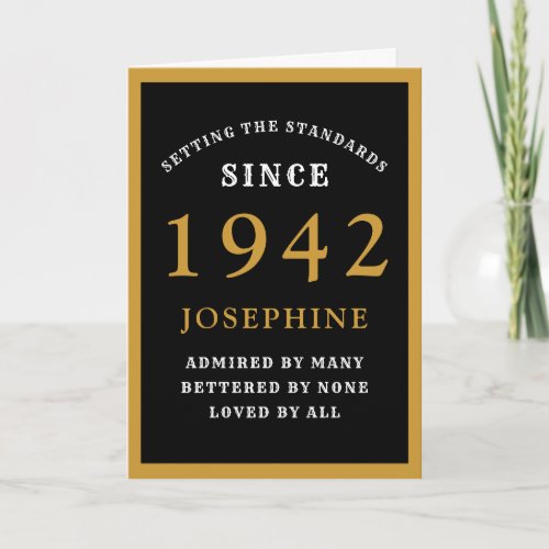 Personalized 80th Birthday 1942 Black Gold Chic Card
