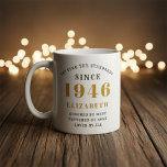 Personalized 80th Birthday 1946 Add Name Elegant Coffee Mug<br><div class="desc">Personalized birthday mug for those born in 1946. Easily customize the text to the front and the interior of this birthday coffee mug using the template provided. Part of the setting standards range of designs.</div>