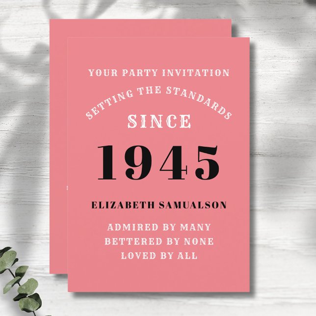 Personalized 80th Birthday Add Your Name Pink Invitation (Personalized pink 80th birthday invitation )