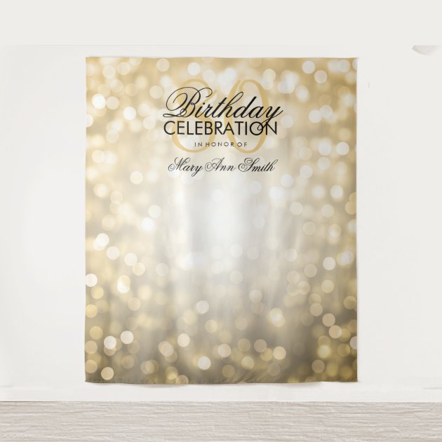 Personalized 80th Birthday Backdrop Gold Lights Zazzle com