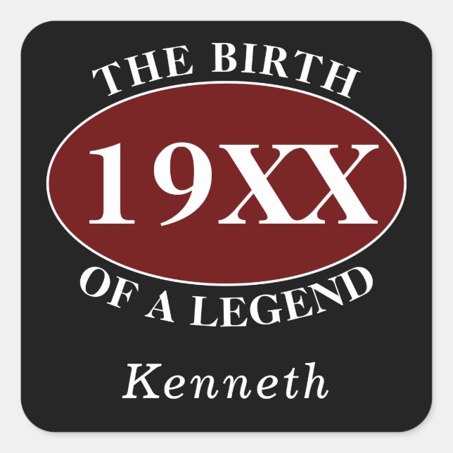 Personalized 80th Birthday Birth Of A Legend Retro Square Sticker (Front)