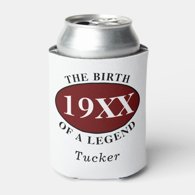 Personalized 80th Birthday Birth Of A Legend White Can Cooler (Can Front)