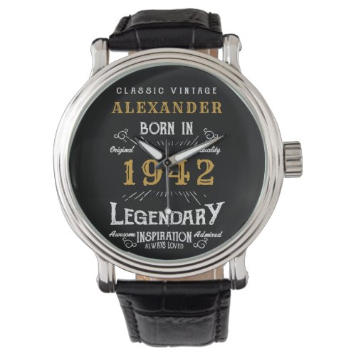 Personalized 80th Birthday Born 1942 Vintage Black Watch