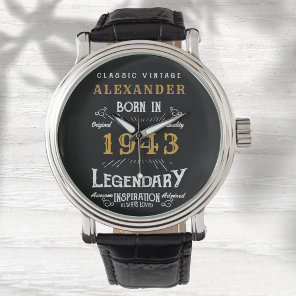 Personalized 80th Birthday Born 1943 Vintage Black Watch