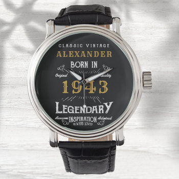 Personalized 80th Birthday Born 1943 Vintage Black Watch by thecelebrationstore at Zazzle