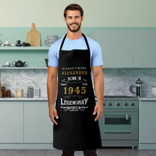 Personalized 80th Birthday Born 1945 Vintage Black Apron