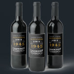 Personalized 80th Birthday Born 1945 Vintage Black Wine Label<br><div class="desc">A personalized classic wine bottle label design for that birthday celebration for somebody born in 1945 and turning 80. Add the name to this vintage retro style black, white and gold design for a custom 80th birthday gift. Easily edit the name and year with the template provided. A wonderful custom...</div>