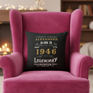 Personalized 80th Birthday Born 1946 Legend Black Throw Pillow