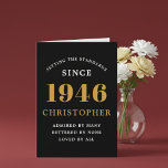 Personalized 80th Birthday Born 1946 Vintage Black Card<br><div class="desc">A personalized classic 80th birthday card for that celebration for somebody born in 1946 and turning 80. Add the name to this chic style black, white and gold design for a custom birthday gift. Easily edit the name and year with the template provided. A wonderful custom black birthday gift. More...</div>