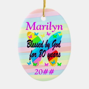 PERSONALIZED 80TH BIRTHDAY BUTTERFLY ORNAMENT