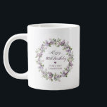 Personalized 80th Birthday Gift Purple Lilac Giant Coffee Mug<br><div class="desc">Here's a great 80th birthday gift idea! It takes only minutes to add the birthday celebrant's name and create a unique keepsake gift. The soft watercolor lilac wreath is perfect for a spring birthday or a woman who just loves lilacs. The calligraphy is elegant and sophisticated and matches the birthday...</div>