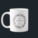 Personalized 80th Birthday Gift Purple Lilac Giant Coffee Mug<br><div class="desc">Here's a great 80th birthday gift idea! It takes only minutes to add the birthday celebrant's name and create a unique keepsake gift. The soft watercolor lilac wreath is perfect for a spring birthday or a woman who just loves lilacs. The calligraphy is elegant and sophisticated and matches the birthday...</div>