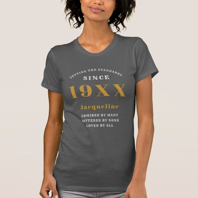 Personalized 80th Birthday Gray Gold For Her T-Shirt (Front)
