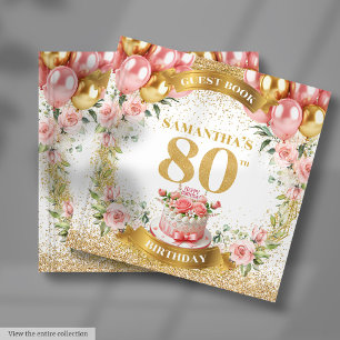 Personalized 80th Birthday Guest Book Boho Flowers