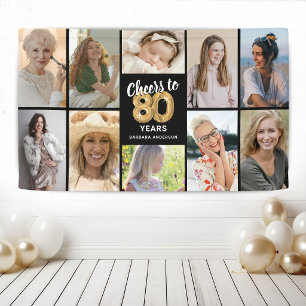 Personalized 80th Birthday Photo Collage Banner