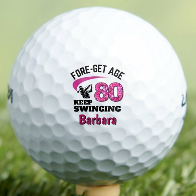 Personalized 80th Birthday – Pink Fore-get Age 80 Golf Balls (Creator Uploaded)