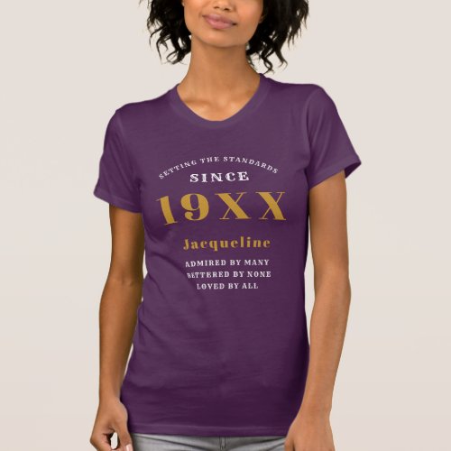 Personalized 80th Birthday Purple Gold For Her T_Shirt