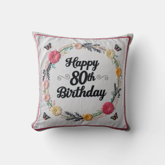 Personalized 80th Birthday Throw Pillow (Front)
