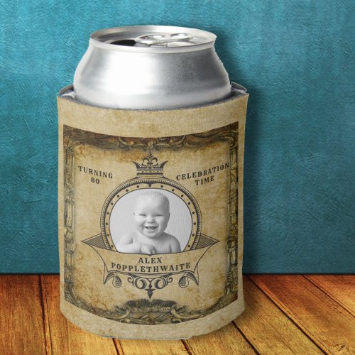 Personalized 80th Birthday Vintage Photo Template Can Cooler