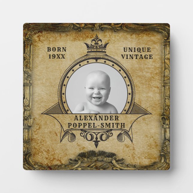Personalized 80th Birthday Vintage Photo Template Plaque (Front)