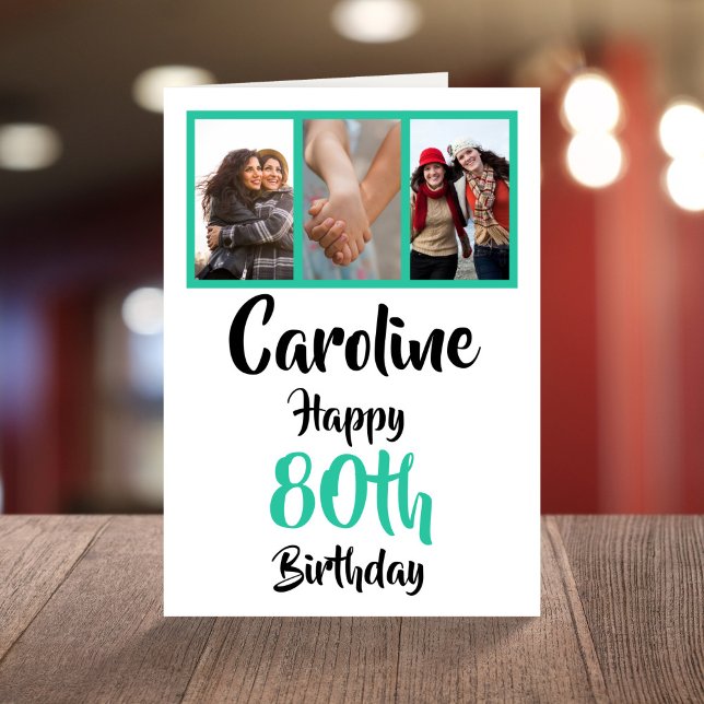 Personalized 80th happy birthday photo collage card (Creator Uploaded)