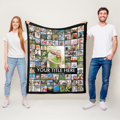 Personalized 81 Photo Collage Custom Color Fleece - Easily create a personalized keepsake photo collage blanket with 81 pictures commemorating a special occasion, event or milestone or for a meaningful, memorable gift for anyone. Personalize with your custom text and choose your color. CHANGES:  Select a different background color or choose a styled graphics background or change the text font style, color, size, spacing and placement to accommodate your custom text by clicking CUSTOMIZE FURTHER. Contact the designer via Zazzle Chat or makeitaboutyoustore@gmail.com if you'd like this design modified or on another product.