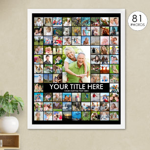 Personalized 81 Photo Collage Custom Color Poster