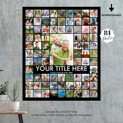 Personalized 81 Photo Collage Custom Color Poster