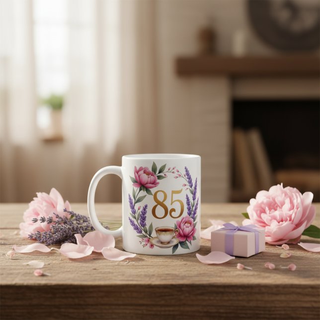 Personalized 85th Birthday Grandma Mug Floral Tea  (Personalized 85th Birthday Grandma Mug Floral Tea)