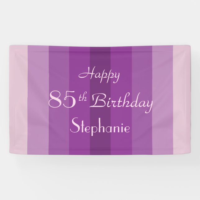 Personalized 85th Birthday Sign Purple Stripes (Horizontal)