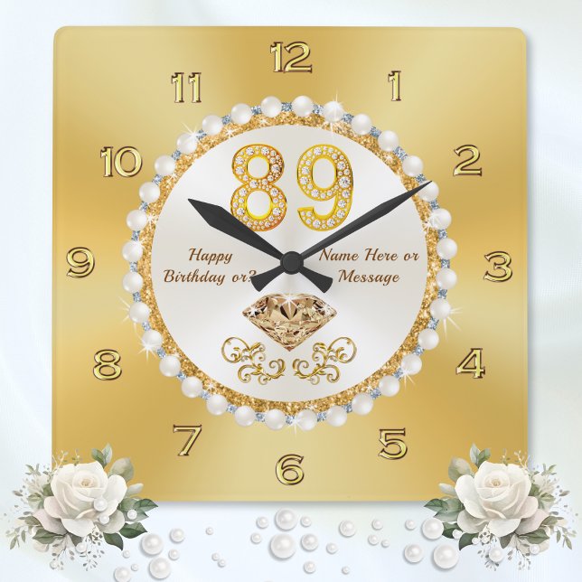 Personalized, 89th Birthday Gift Ideas, STUNNING Square Wall Clock (89th birthday gift ideas. Happy 89th birthday wishes. 89th birthday ideas for her, woman, grandma.)
