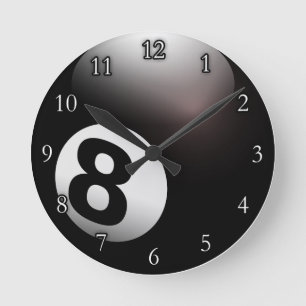 Personalized 8 Ball Billiards Round Clock