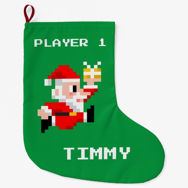 Personalized 8-Bit Santa Claus Christmas Stocking (Front)