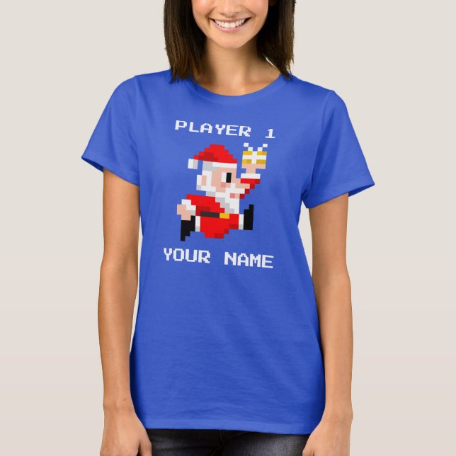 Personalized 8-Bit Santa Claus Christmas T-shirt (Front)