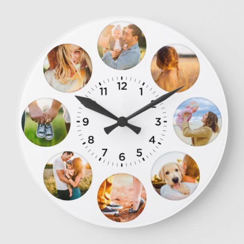 Personalized 8 Circle Photos Shadow Inlay Family Large Clock