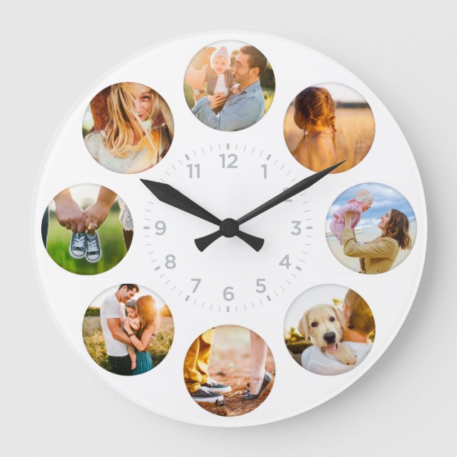 Personalized 8 Circle Photos Shadow Inlay Family Large Clock (Front)