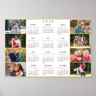 Personalized 8 Family Photo Collage 2026 Calendar Poster