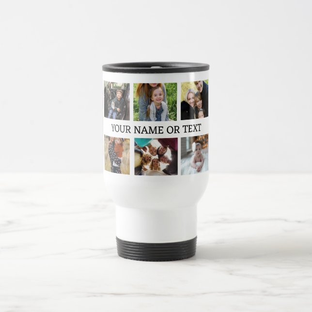 Personalized 8 Family Photo Collage with name  Travel Mug (Center)