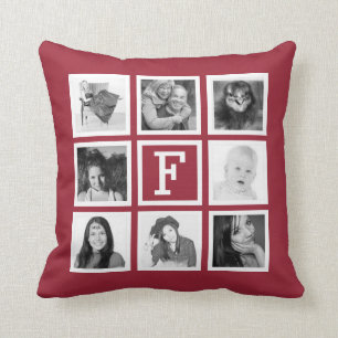 Personalized 8 Instagram Photos and Monogram Wine Throw Pillow