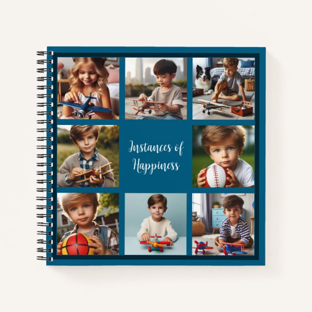 Personalized 8-Photo All-Occasion Notebook on Blue (Front)
