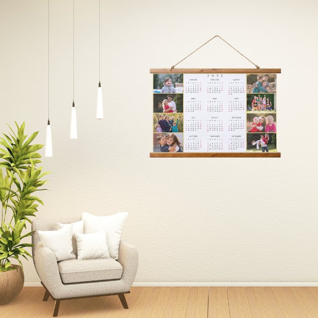 Personalized 8 Photo Collage 2025 Family Calendar Hanging Tapestry (Personalized 8 Photo Collage 2025 Family Calendar Hanging Tapestry)