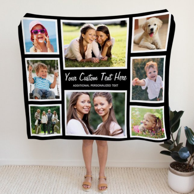 Personalized 8 Photo Collage Black Fleece Blanket (Creator Uploaded)