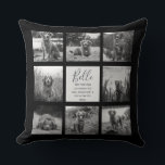 Personalized 8 Photo Collage Black Throw Pillow<br><div class="desc">Personalized elegant photo throw pillow features a black background that can be changed to any color, Simply add 8 photos of your choice (color pics will be automatically changed to black and white) and your own personalized text in chic handwritten script calligraphy and modern stylish typography. Makes a wonderful keepsake...</div>