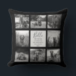 Personalized 8 Photo Collage Black Throw Pillow<br><div class="desc">Personalized elegant photo throw pillow features a black background that can be changed to any color, Simply add 8 photos of your choice (color pics will be automatically changed to black and white) and your own personalized text in chic handwritten script calligraphy and modern stylish typography. Makes a wonderful keepsake...</div>