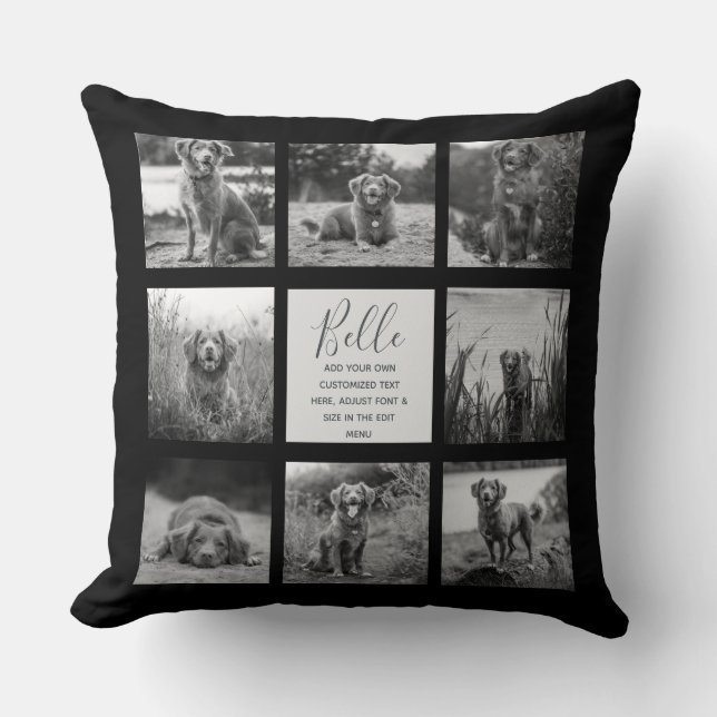 Personalized 8 Photo Collage Black Throw Pillow (Front)