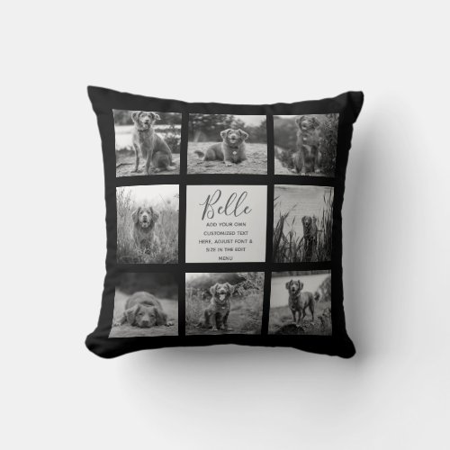 Personalized 8 Photo Collage Black Throw Pillow