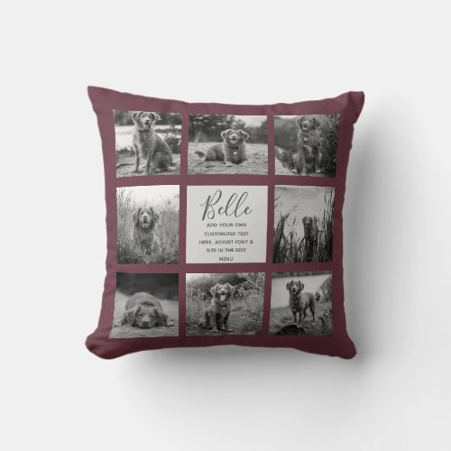Personalized 8 Photo Collage Burgundy Throw Pillow