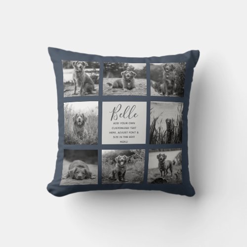 Personalized 8 Photo Collage Dark Blue Throw Pillow