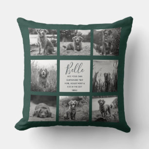 Personalized 8 Photo Collage Dark Green Throw Pillow