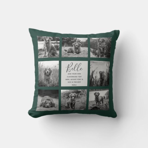 Personalized 8 Photo Collage Dark Green Throw Pillow